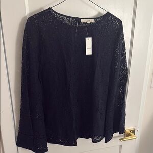 NWT LOFT Bell Sleeve Navy Lace Top